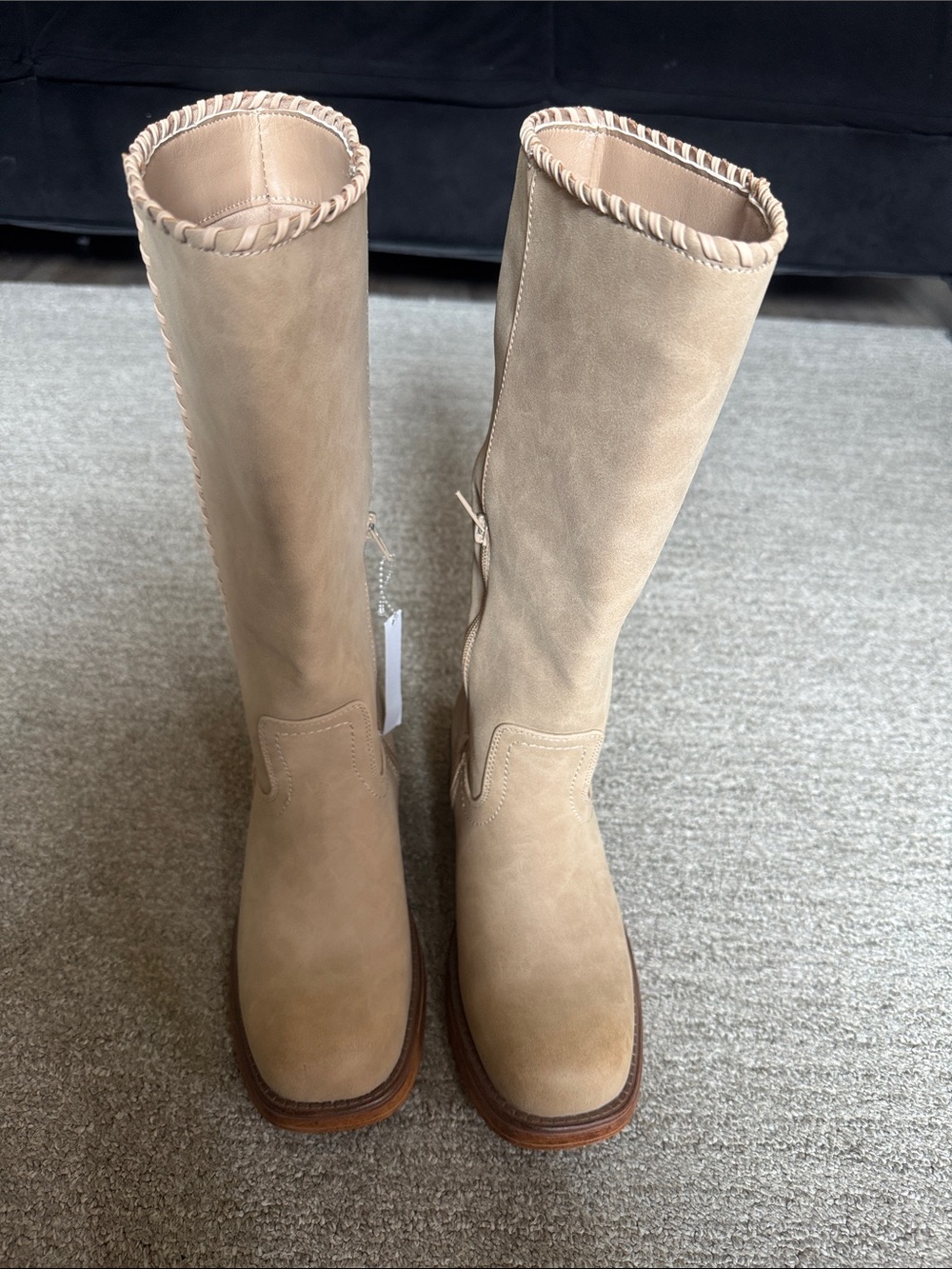 New York & Company Women's Knee-High Braided-Trim Suede Boots in Light Tan